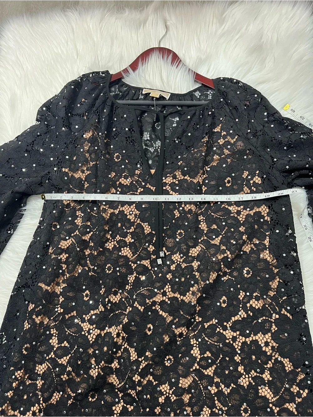 Michael Kors Studded Corded Floral Lace V-Neck Dress Black